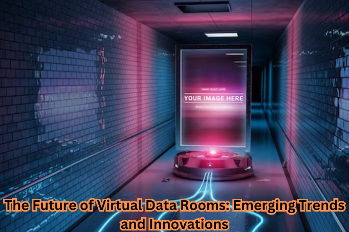 "Illustration of a futuristic virtual data room showcasing cutting-edge technology."